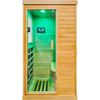 Aurora Standard‑S Solo 1‑person infrared sanctuary made of hemlock with tempered glass door