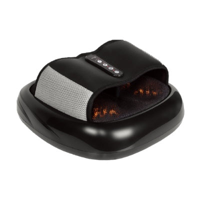 Compact heated foot massager with textured footbed and digital control panel in a modern home setting.