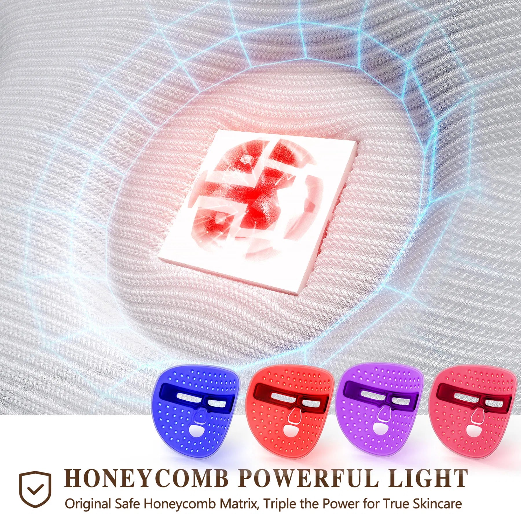 Red light therapy mask with full‑face LED coverage, adjustable strap, and rechargeable multi‑LED system.