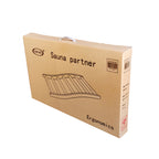 Ergonomic wooden sauna backrest made from smooth hemlock, designed for added comfort inside a traditional sauna cabin.