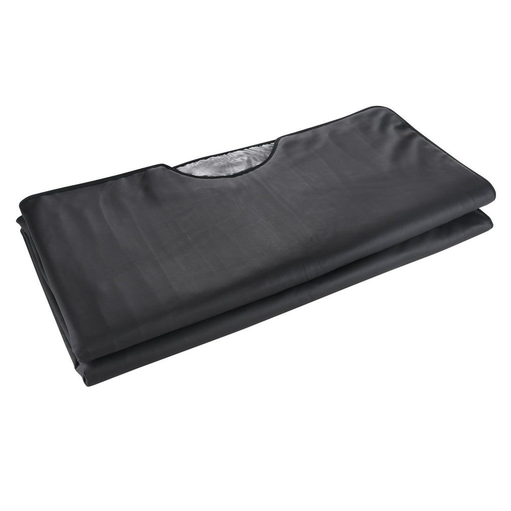 Portable infrared sauna blanket in gray with full‑length wrap design and adjustable heat controller.
