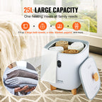 25L electric towel warmer with modern design, shown with towels placed inside for home or spa use.