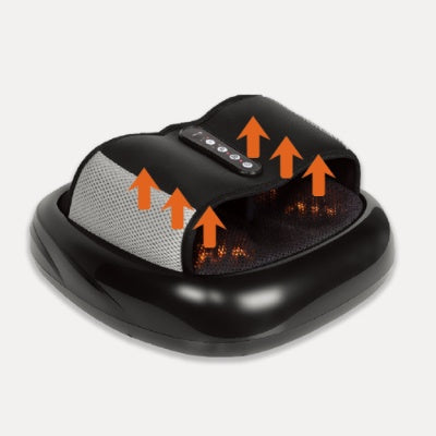 Compact heated foot massager with textured footbed and digital control panel in a modern home setting.