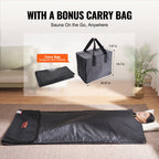 Portable infrared sauna blanket in gray with full‑length wrap design and adjustable heat controller.