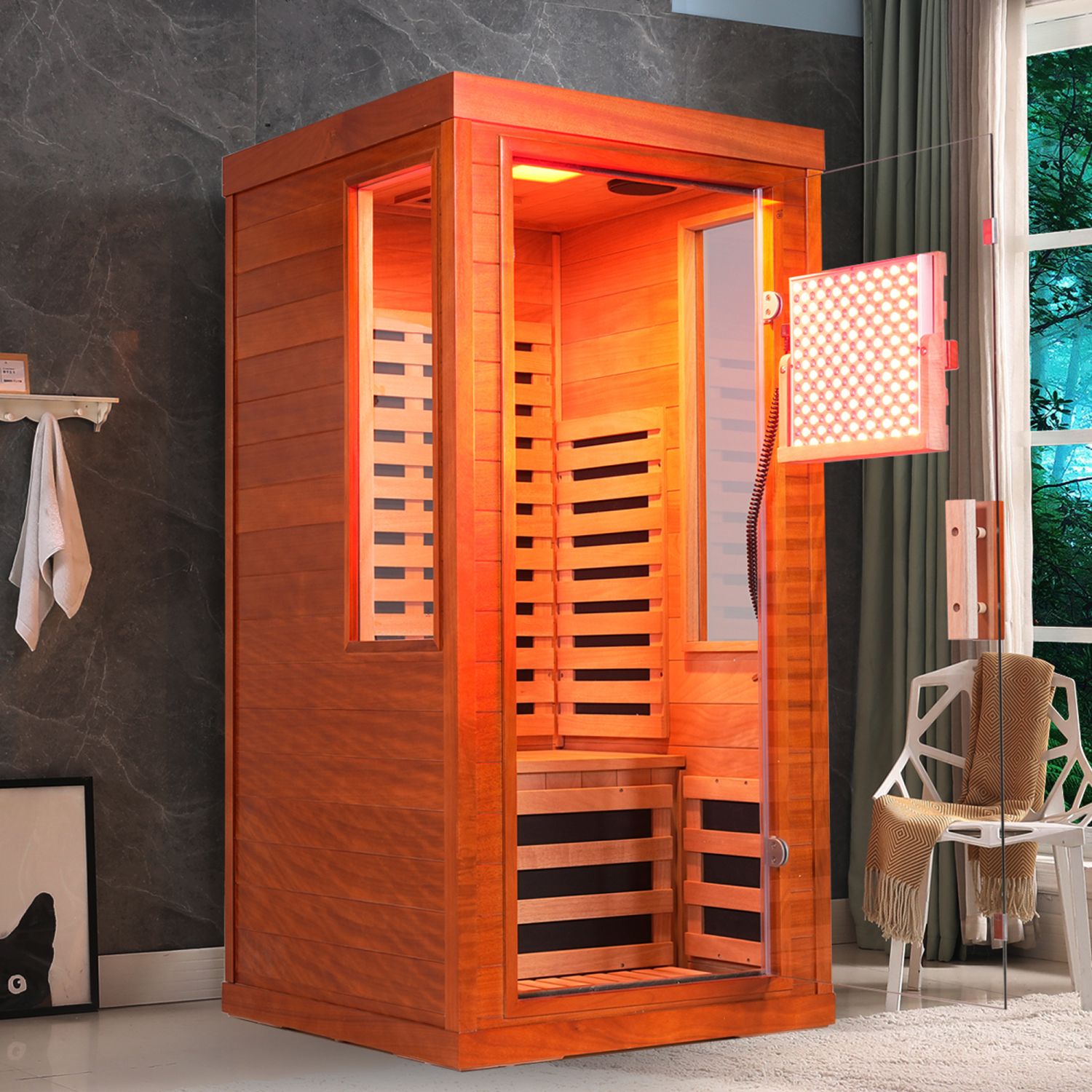Aurora Studio 1-person infrared sanctuary with tempered glass and hemlock construction