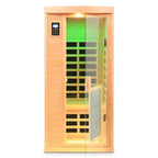 Aurora Vista 1-person infrared sanctuary with panoramic glass and hemlock construction