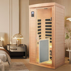 Aurora Vista 1-person infrared sanctuary with panoramic glass and hemlock construction