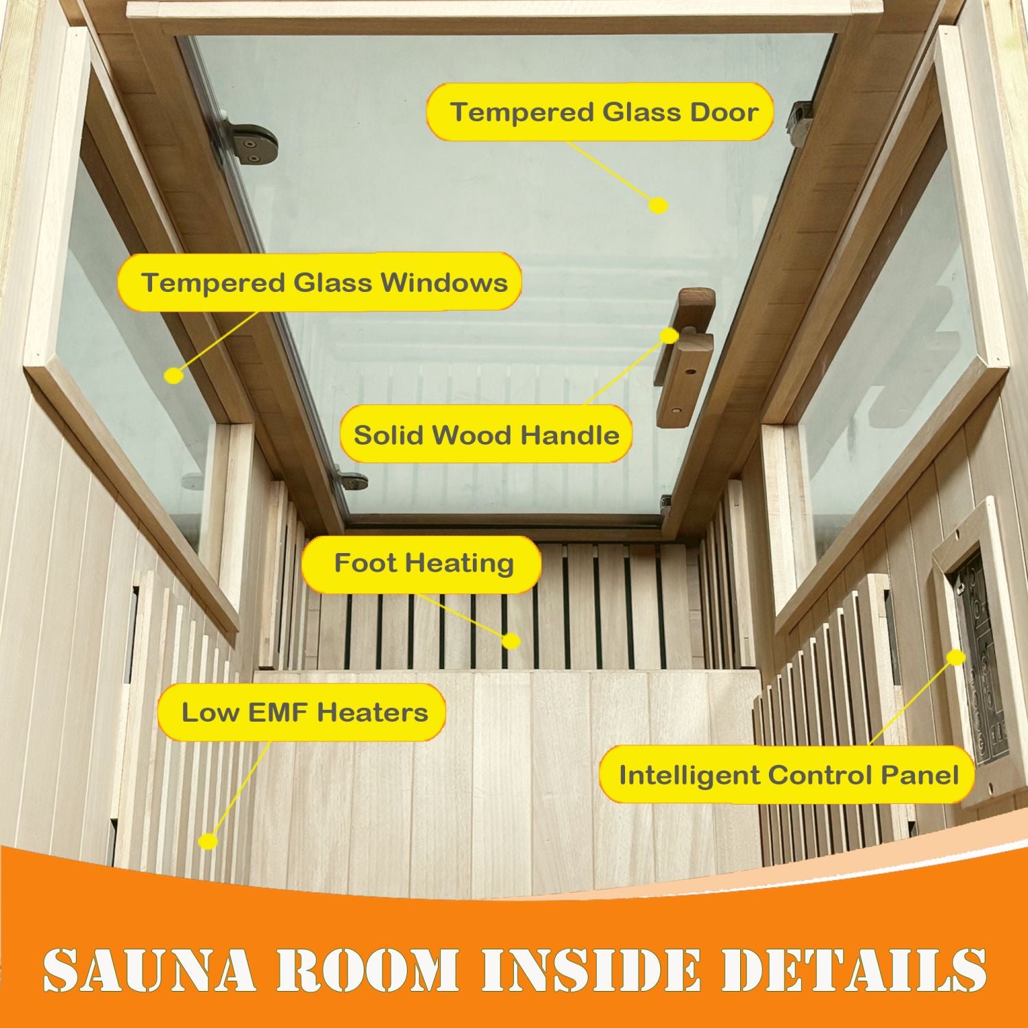 Aurora Elemental Solo 1-person infrared sanctuary made of red cedar with full-height tempered glass