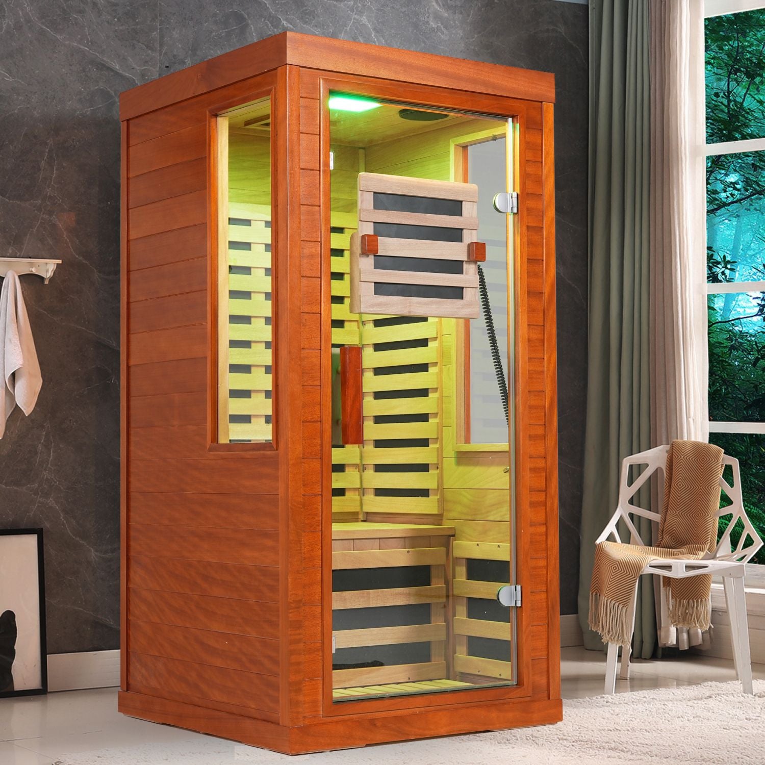 Aurora Studio 1-person infrared sanctuary with tempered glass and hemlock construction