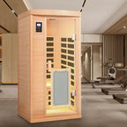 Aurora Vista 1-person infrared sanctuary with panoramic glass and hemlock construction