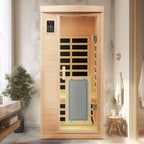 Aurora Vista 1-person infrared sanctuary with panoramic glass and hemlock construction