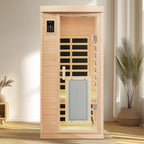 Aurora Vista 1-person infrared sanctuary with panoramic glass and hemlock construction