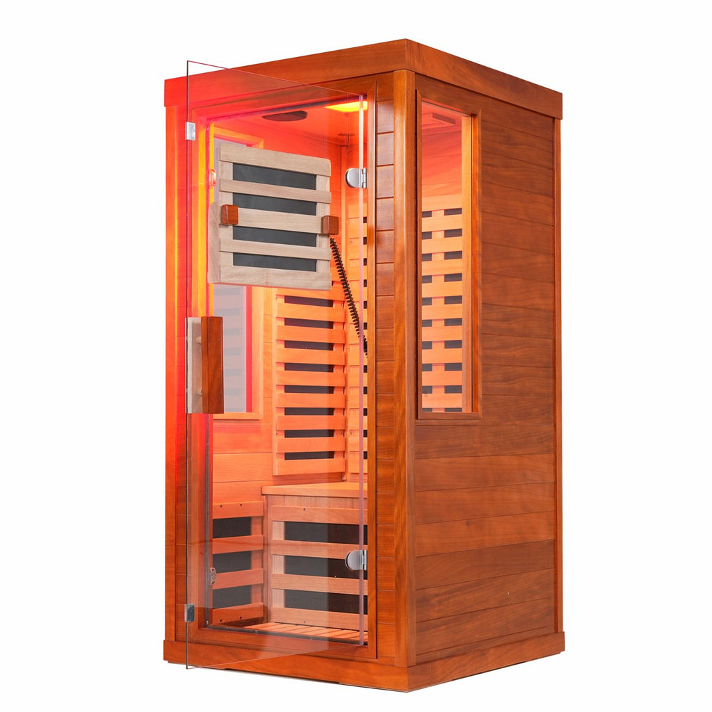 Aurora Studio 1-person infrared sanctuary with tempered glass and hemlock construction