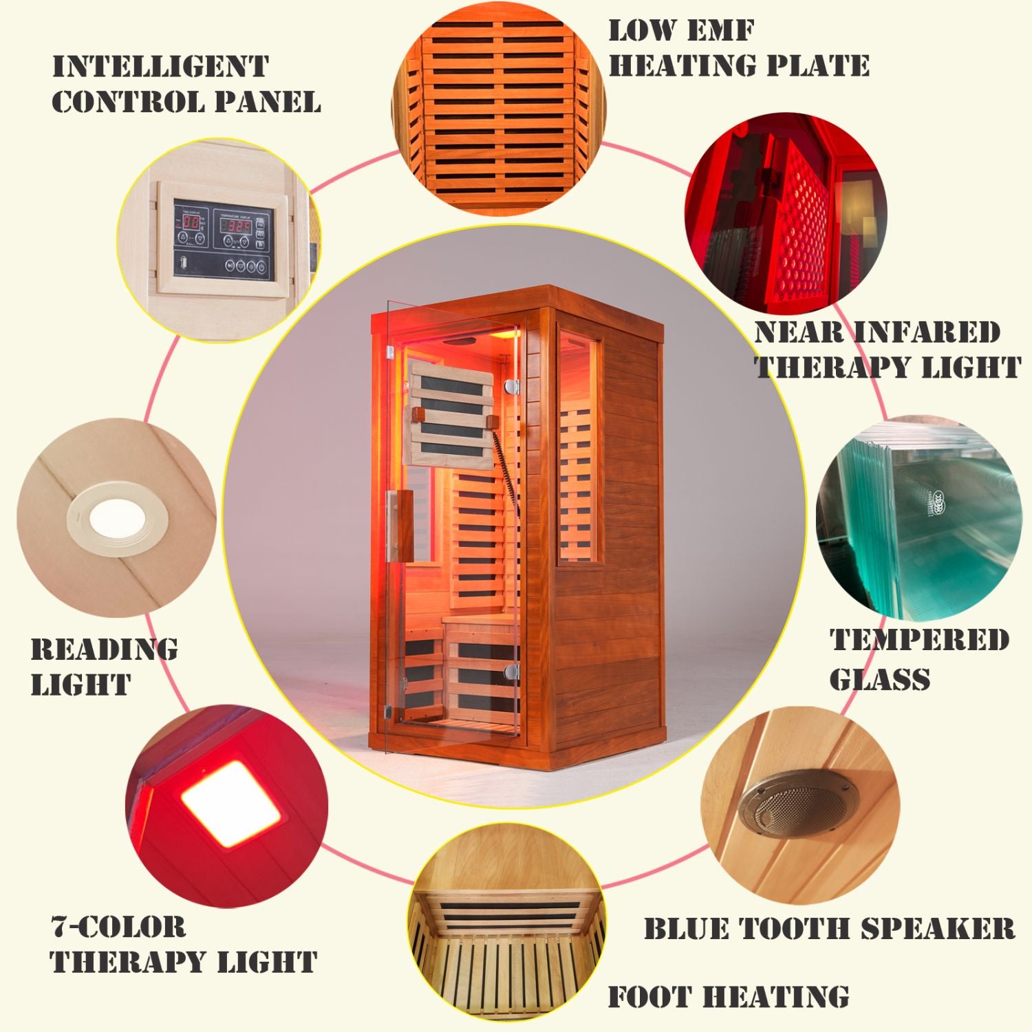 Aurora Studio 1-person infrared sanctuary with tempered glass and hemlock construction