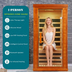 Aurora Elemental Solo 1-person infrared sanctuary made of red cedar with full-height tempered glass