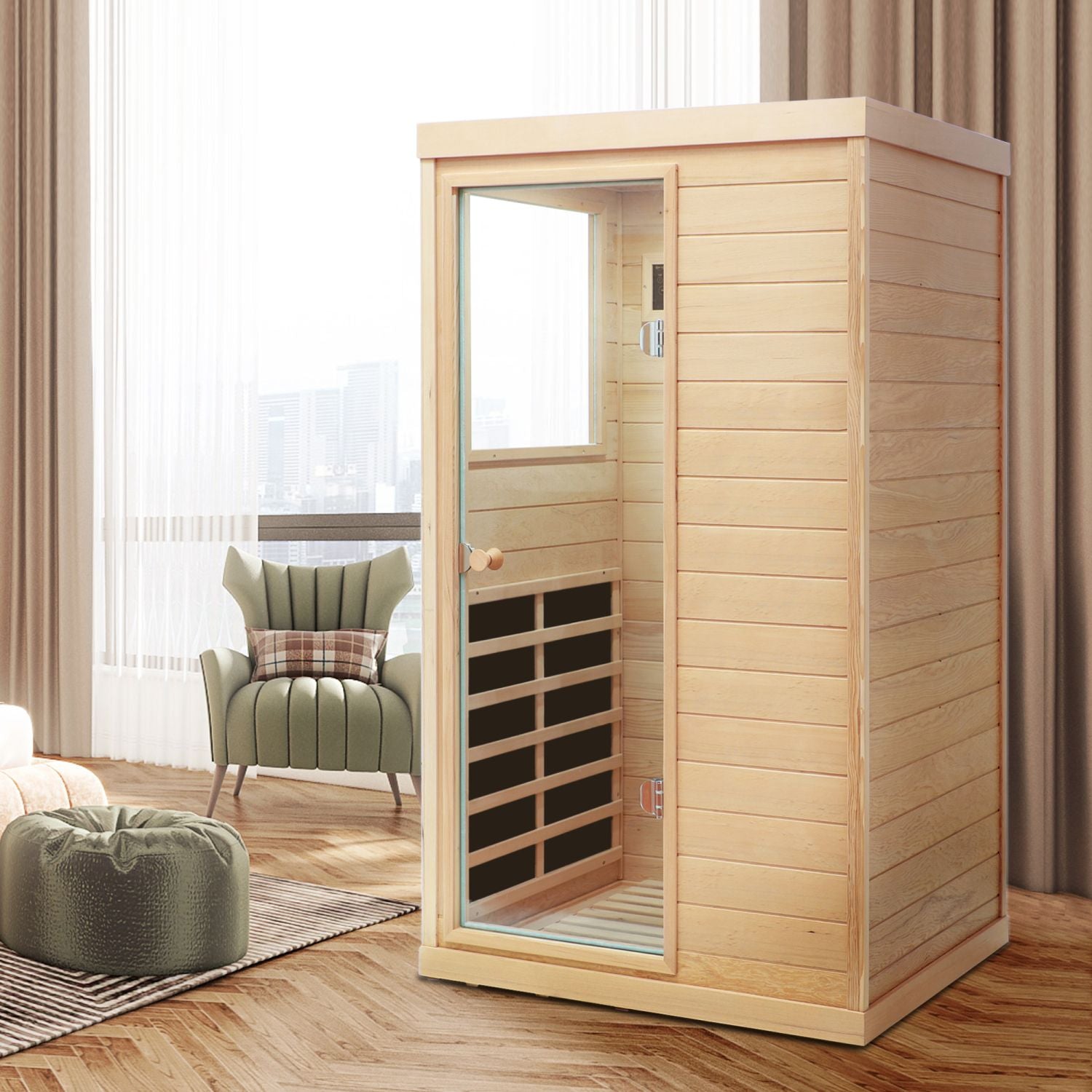 Aurora Standard 1-person infrared sanctuary made of hemlock with tempered glass door