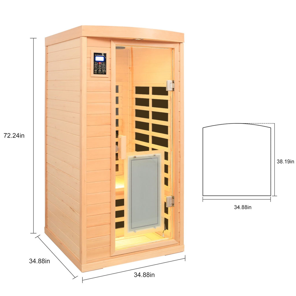 Aurora Vista 1-person infrared sanctuary with panoramic glass and hemlock construction