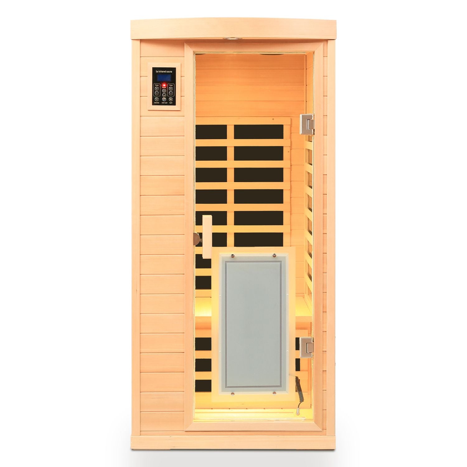 Aurora Vista 1-person infrared sanctuary with panoramic glass and hemlock construction