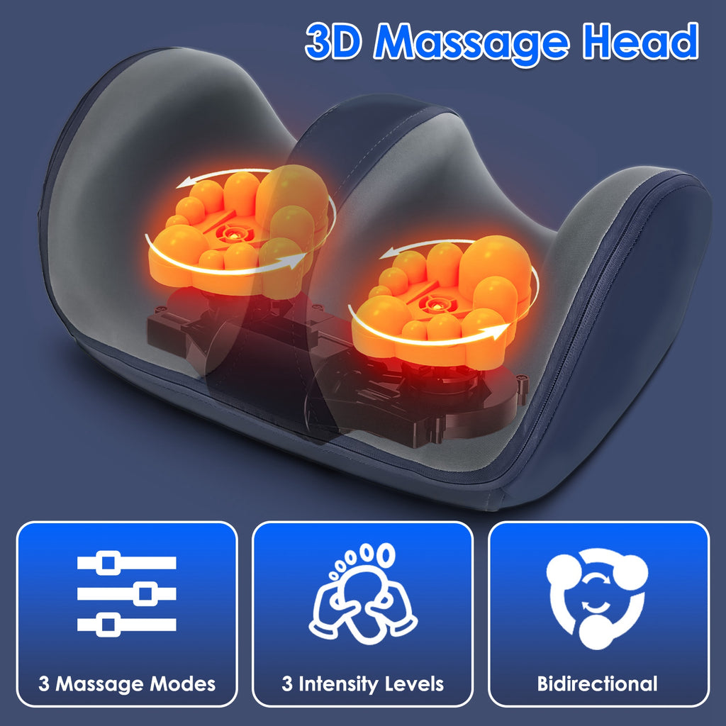 Shiatsu foot and calf massager with heat, enclosed chamber design, and digital controls in a modern home setting.