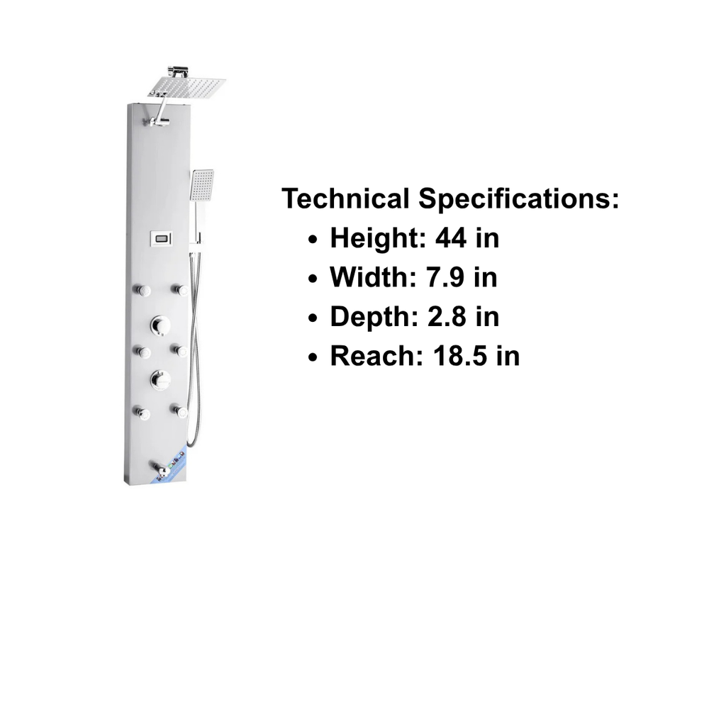 Primary architectural profile of the Aurora IV Compact Hydro-Tower in brushed stainless steel, featuring a streamlined four-function interface.