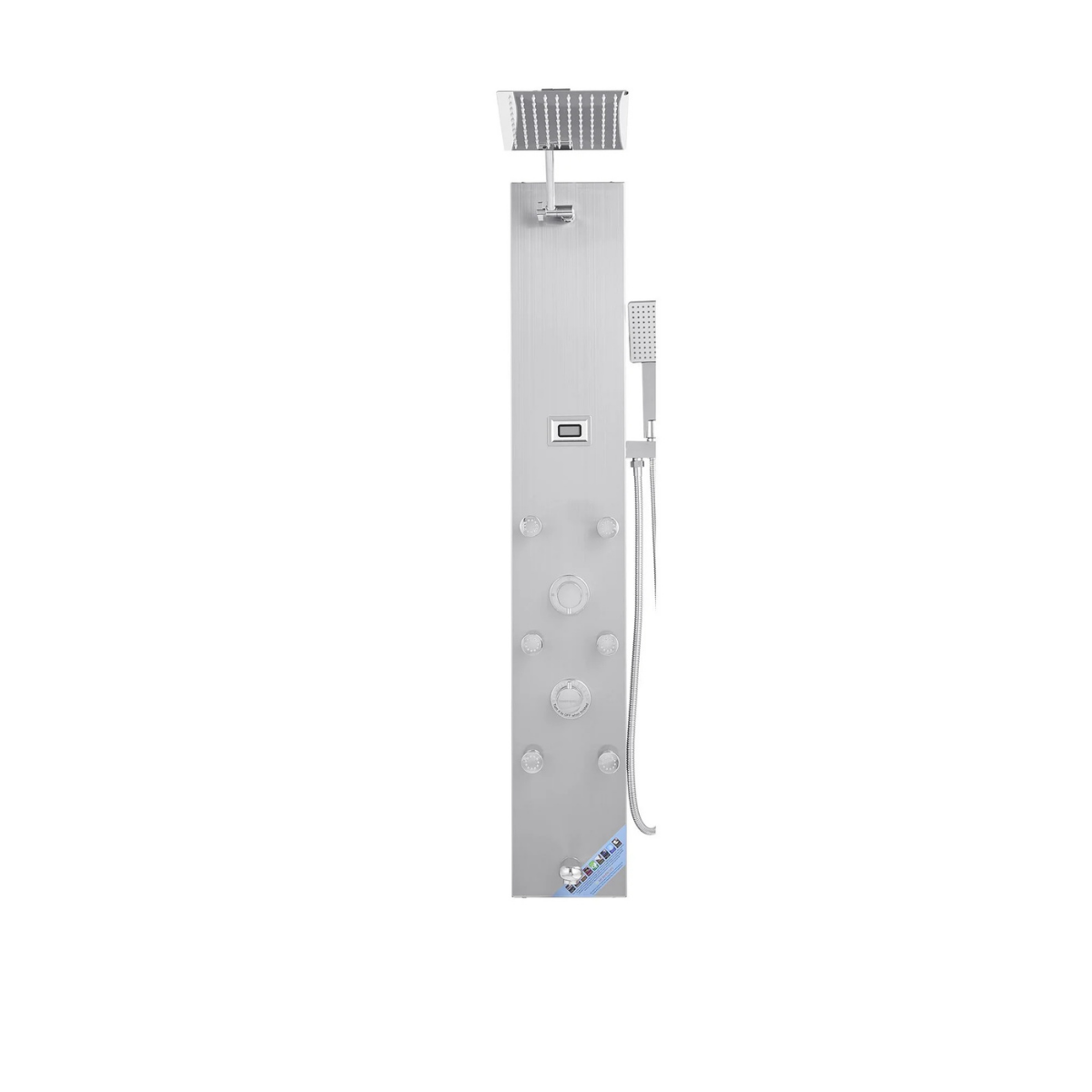 Aurora IV Compact Architectural Infrastructure 4-Function 304 Stainless Steel Tower with Dual Massage Jets and Integrated Hydroelectric Sanctuary Interface.