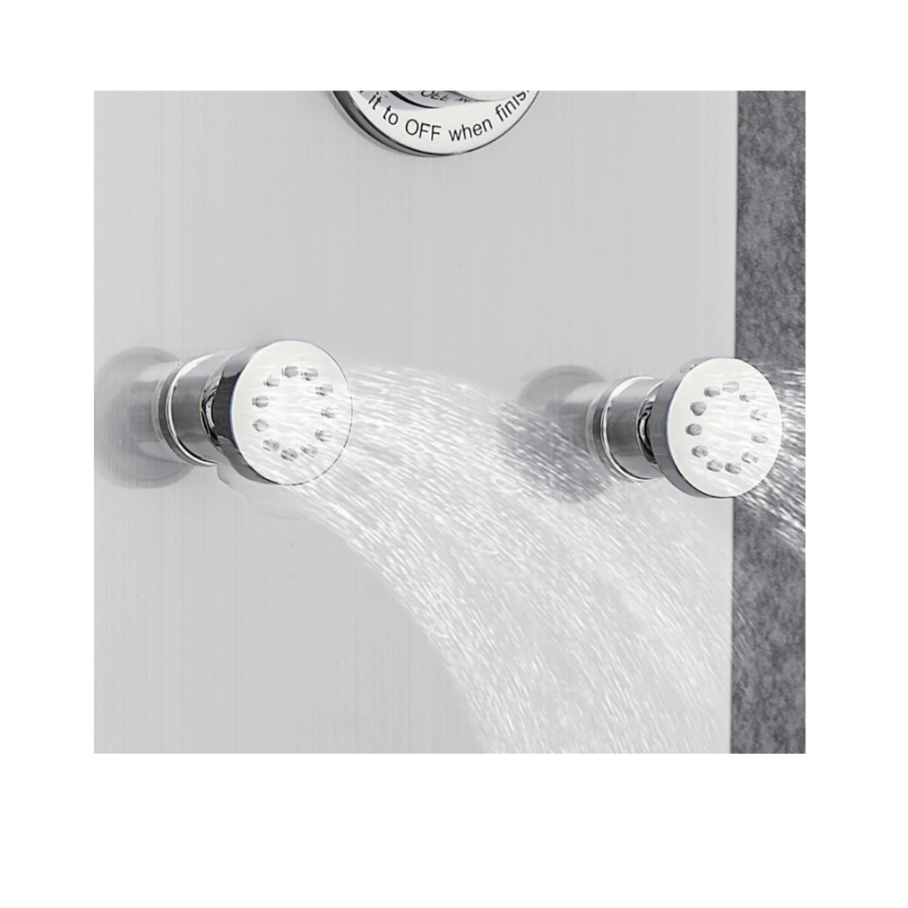 Macro architectural detail of the Aurora IV Compact brushed 304 stainless steel control dials and precision-engineered sanctuary interface.