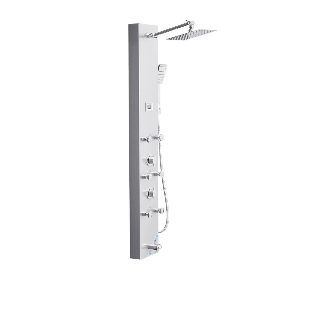 Side profile of Aurora IV Compact Architectural Infrastructure tower in brushed 304 stainless steel highlighting the slim sanctuary-grade design.