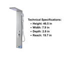 Front-facing architectural profile of the Aurora V Luxe 5-Function Tower in brushed stainless steel, featuring a seamless integrated column design.