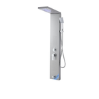 Aurora V Luxe Architectural Infrastructure 5-Function Integrated 304 Stainless Steel Shower Tower with Hydroelectric Sanctuary Interface and Rainfall head.