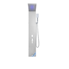 Aurora V Luxe Architectural Infrastructure 5-Function Integrated 304 Stainless Steel Shower Tower with Rainfall, Waterfall, and LED Sanctuary Interface.