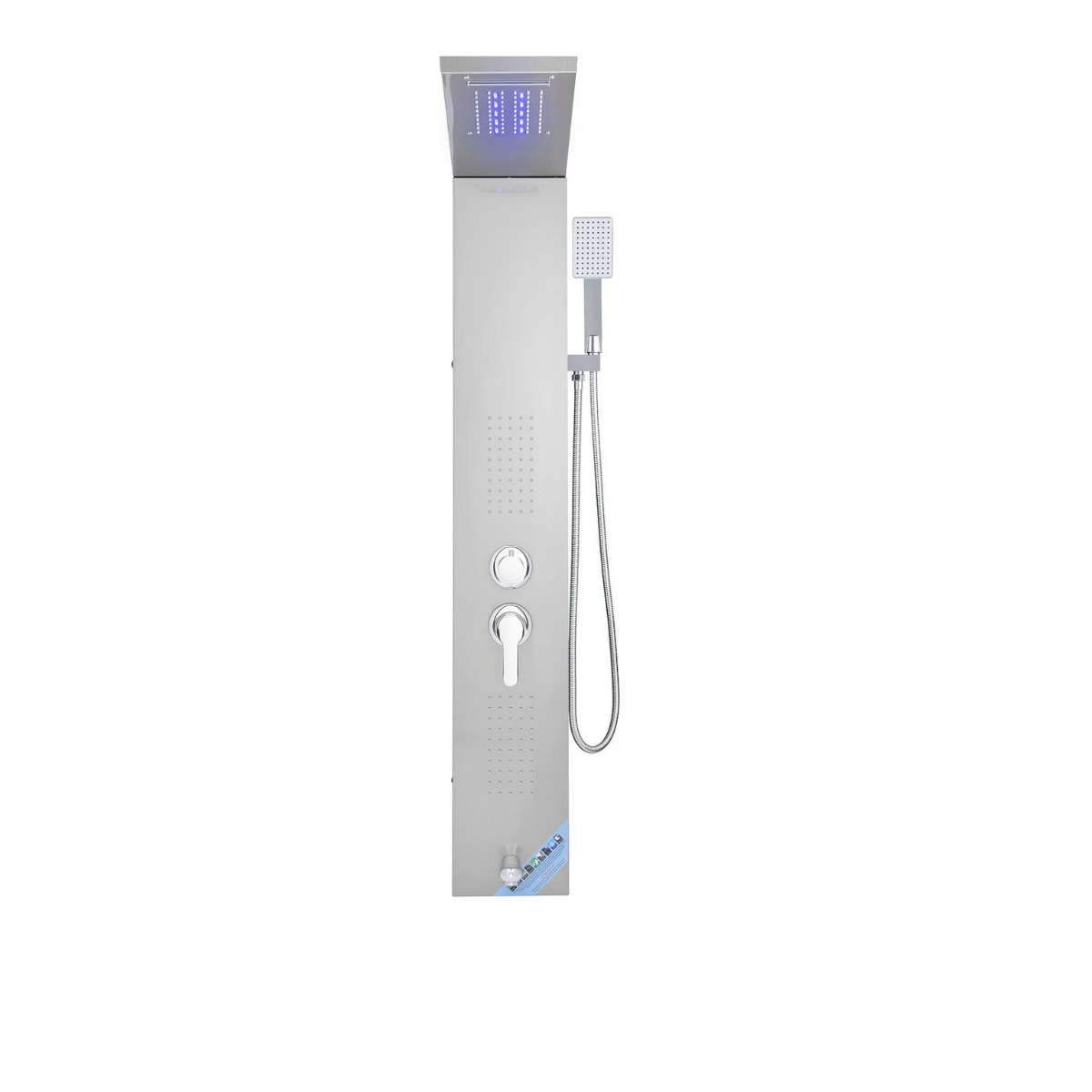Aurora V Luxe Architectural Infrastructure 5-Function Integrated 304 Stainless Steel Shower Tower with Rainfall, Waterfall, and LED Sanctuary Interface.
