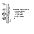 Front-facing architectural profile and functional matrix of the Aurora V 8-Jet Precision Recovery Tower in brushed stainless steel.