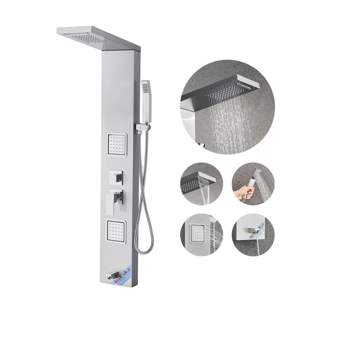 Aurora V+ High-Flow Architectural Infrastructure 5-Function Shower Tower with Optimized Internal Valving and 304 Stainless Steel Sanctuary Finish.