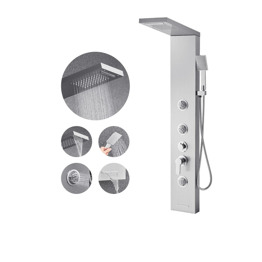 Aurora V Pro Integrated Temp-Logic Architectural Infrastructure 304 Stainless Steel Tower featuring 5-Function Hydro-Sanctuary Array.