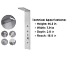 Front-facing architectural profile of the Aurora V Pro Temp-Logic Tower in brushed stainless steel, featuring the integrated digital temperature interface.