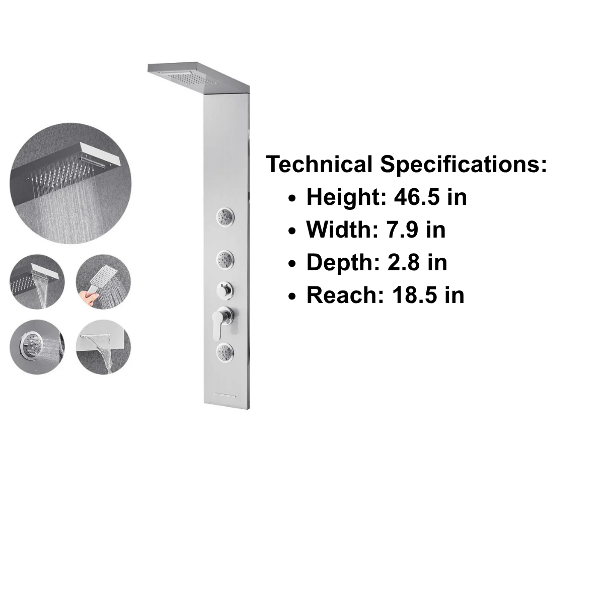 Front-facing architectural profile of the Aurora V Pro Temp-Logic Tower in brushed stainless steel, featuring the integrated digital temperature interface.