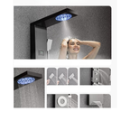 Aurora VI Mist Obsidian Stealth Infrastructure 6-Function Matte Black Shower Tower with Hydroelectric Sanctuary Interface and Precision Mist Array.