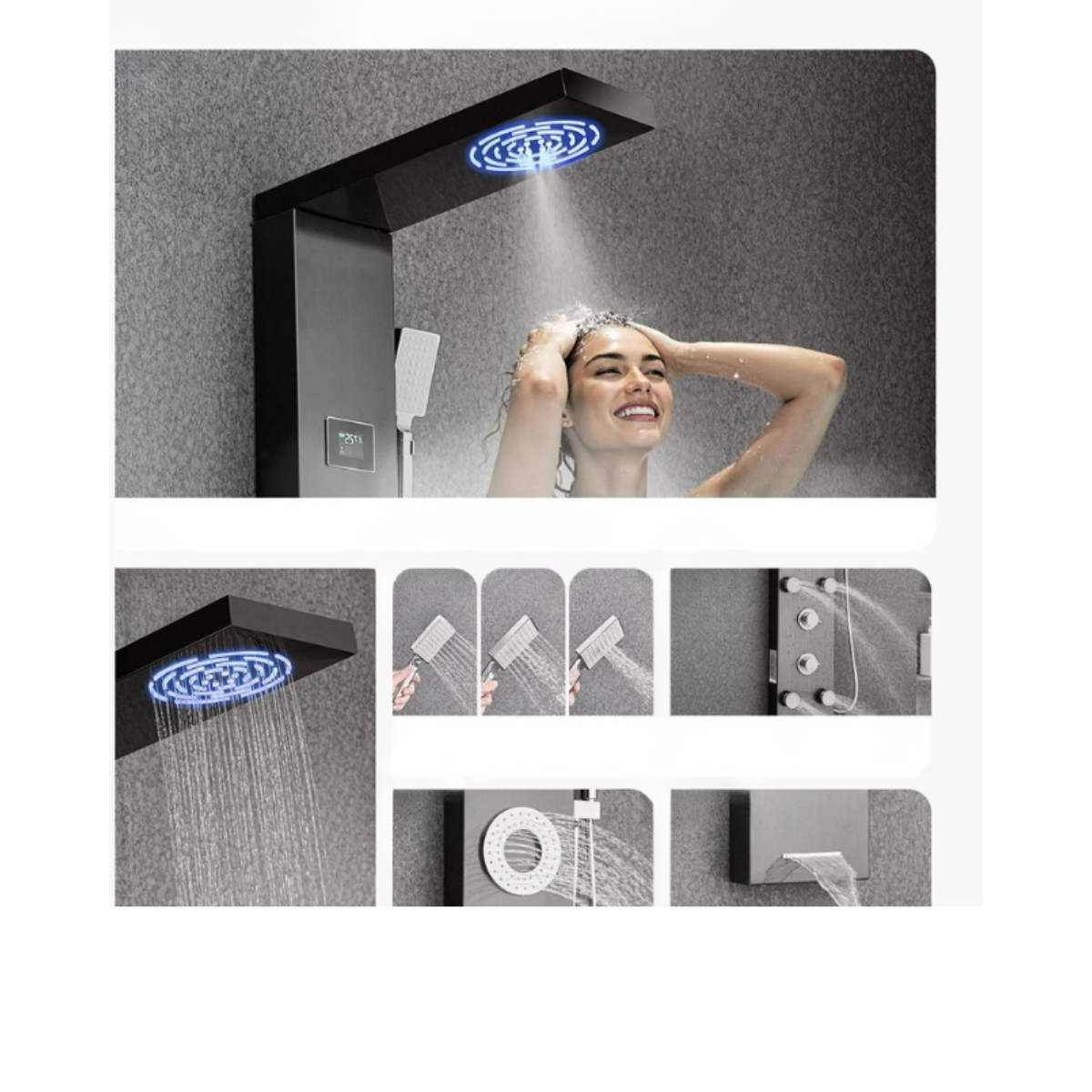 Aurora VI Mist Obsidian Stealth Infrastructure 6-Function Matte Black Shower Tower with Hydroelectric Sanctuary Interface and Precision Mist Array.