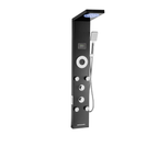 Architectural profile of the Aurora VI Mist Obsidian Matte Black tower highlighting the 6-function spray array and integrated hydroelectric sanctuary interface.