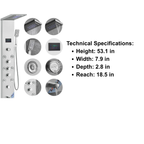 Primary architectural profile and functional matrix of the Aurora VI Pro 8-Jet Recovery Tower in brushed stainless steel, featuring the integrated digital temperature display.