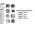  Primary architectural profile and functional matrix of the Aurora VI Pro 8-Jet Recovery Tower in brushed stainless steel, featuring the integrated digital temperature display.