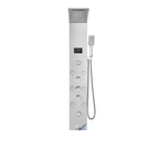 Frontal architectural view of the Aurora VI Pro 8-Jet Recovery Tower featuring brushed 304 stainless steel infrastructure and integrated hydroelectric sanctuary interface.