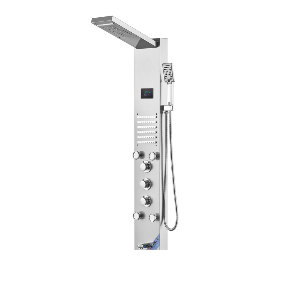 The Aurora VI Spine-Align Vertical Recovery Tower in architectural-grade stainless steel. This high-pressure system features a 6-function hydrotherapy array designed for Phase 2 of the Sanctuary Circuit